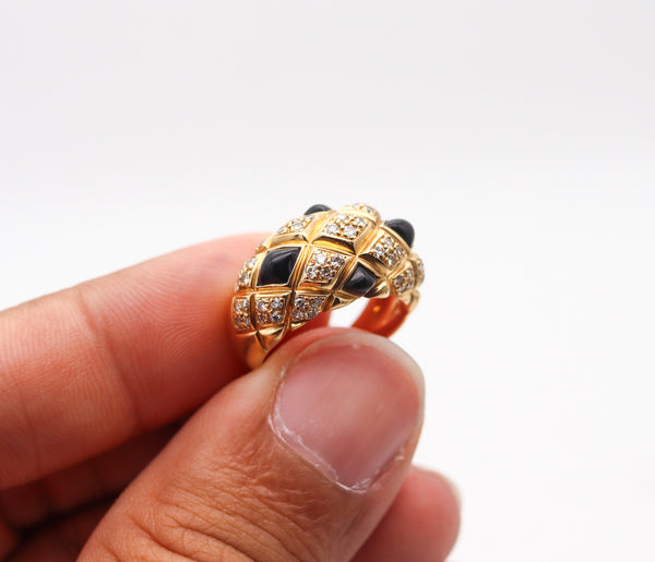 -Chaumet Paris Quilted Cocktail Ring In 18Kt Gold With 1.72 Ctw Diamonds And Onyx