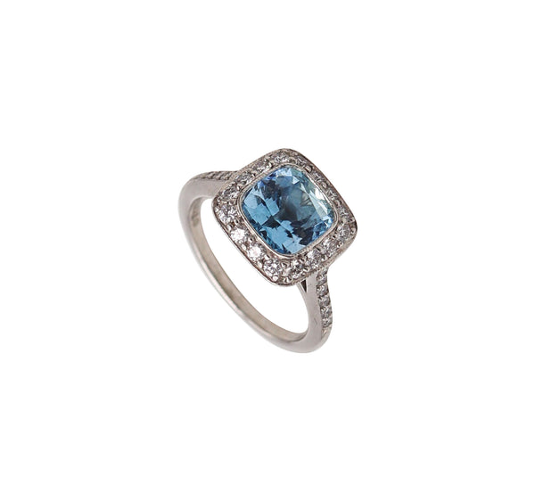 TIFFANY & CO. Classic Cocktail Ring in Platinum With 2.70 Ctw Aquamarine & Diamonds