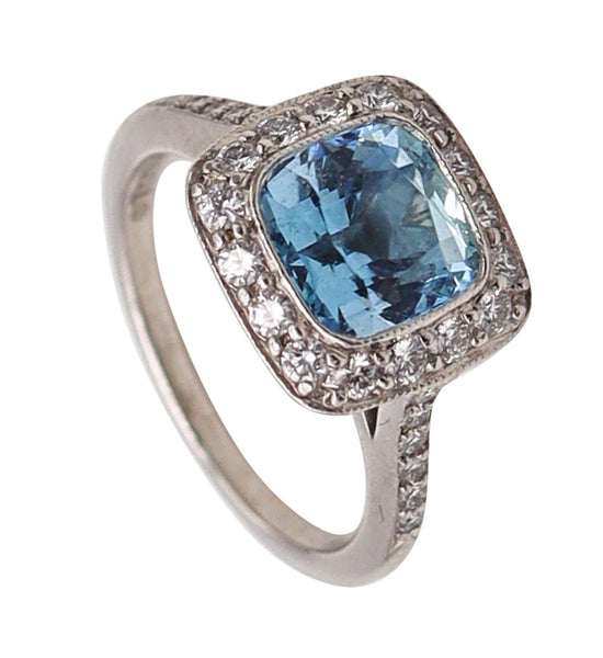 TIFFANY & CO. Classic Cocktail Ring in Platinum With 2.70 Ctw Aquamarine & Diamonds