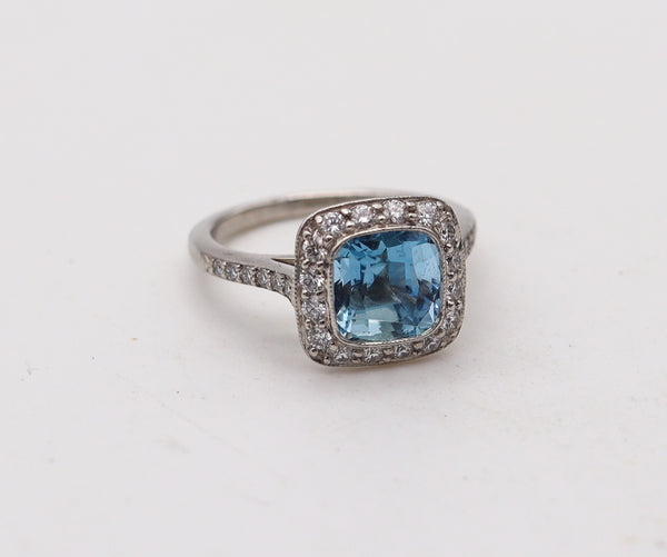 TIFFANY & CO. Classic Cocktail Ring in Platinum With 2.70 Ctw Aquamarine & Diamonds