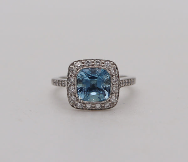 TIFFANY & CO. Classic Cocktail Ring in Platinum With 2.70 Ctw Aquamarine & Diamonds