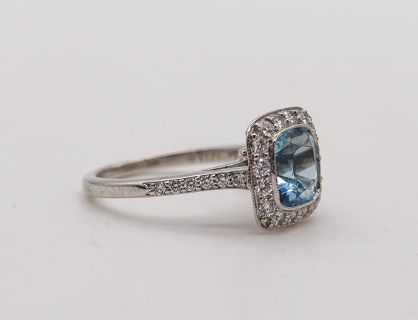 TIFFANY & CO. Classic Cocktail Ring in Platinum With 2.70 Ctw Aquamarine & Diamonds