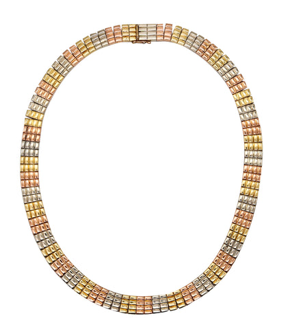 -Van Cleef & Arpels Paris Modernist Three Color Collar Necklace in Solid 18Kt Gold