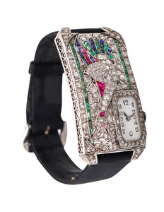 -Austria 1925 Art Deco Curvex Wristwatch in Platinum With 7.75 Ctw in Gemstones