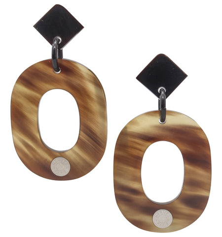 HERMES Paris "La Ligne Corne" Squared Dangle Stud Earrings In .925 Sterling Silver