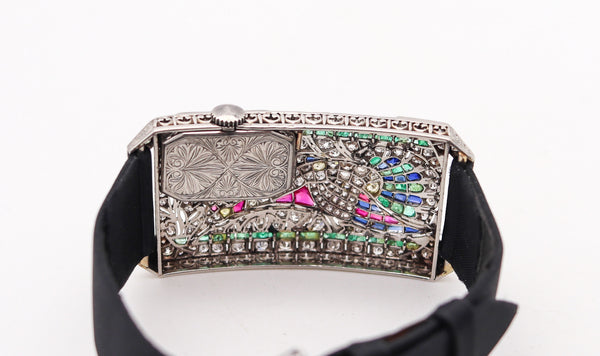 AUSTRIAN Art Deco 1925 Curvex Wristwatch in Platinum With 7.75 Ctw in Gemstones