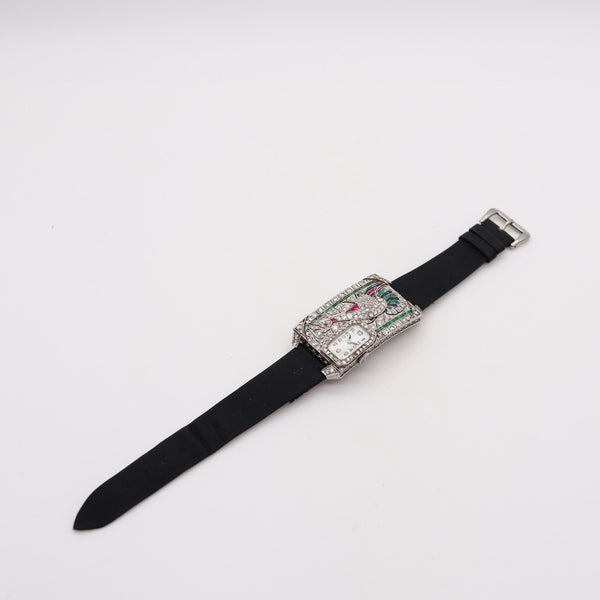 AUSTRIAN Art Deco 1925 Curvex Wristwatch in Platinum With 7.75 Ctw in Gemstones