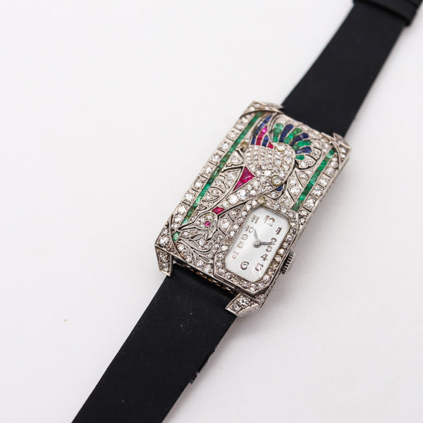 AUSTRIAN Art Deco 1925 Curvex Wristwatch in Platinum With 7.75 Ctw in Gemstones