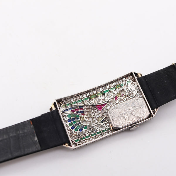 AUSTRIAN Art Deco 1925 Curvex Wristwatch in Platinum With 7.75 Ctw in Gemstones