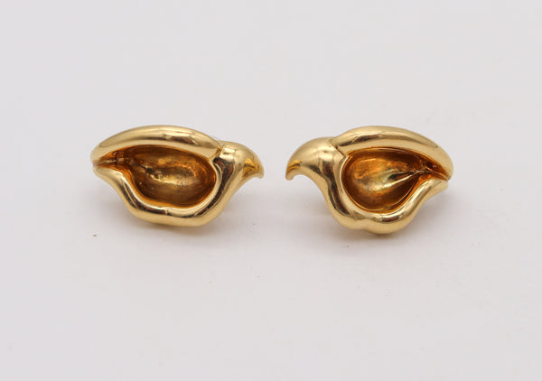 -Tiffany & Co. 1977 Elsa Peretti Lily Calla Flowers Earrings In 18Kt Yellow Gold