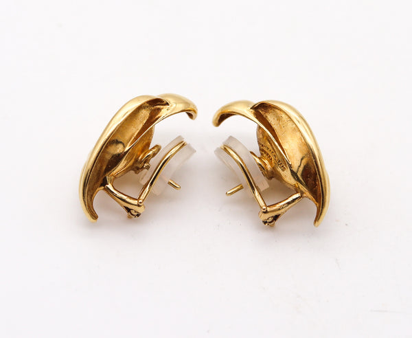 -Tiffany & Co. 1977 Elsa Peretti Lily Calla Flowers Earrings In 18Kt Yellow Gold