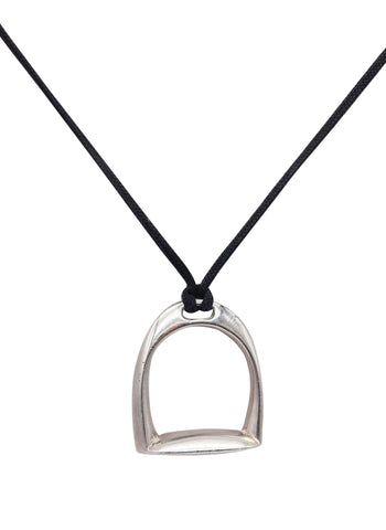 HERMES Paris Vintage Horse-Bit Necklace In .925 Sterling Silver With Cord & Box