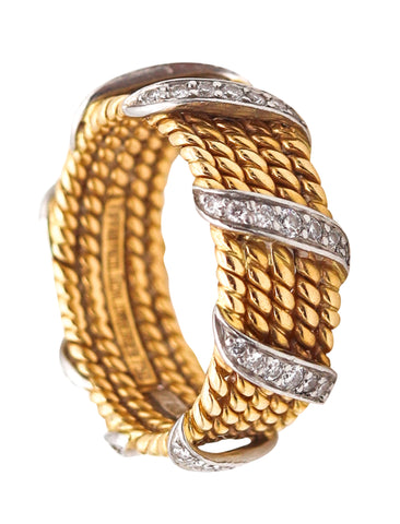 -Tiffany Co 1970 Jean Schlumberger Ring In 18Kt Gold And Platinum With Diamonds