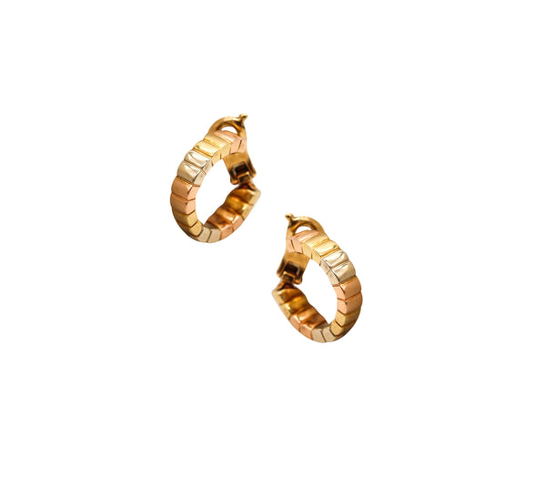 -Van Cleef & Arpels Paris Modernist Three Color Hoops Earrings in Solid 18Kt Gold