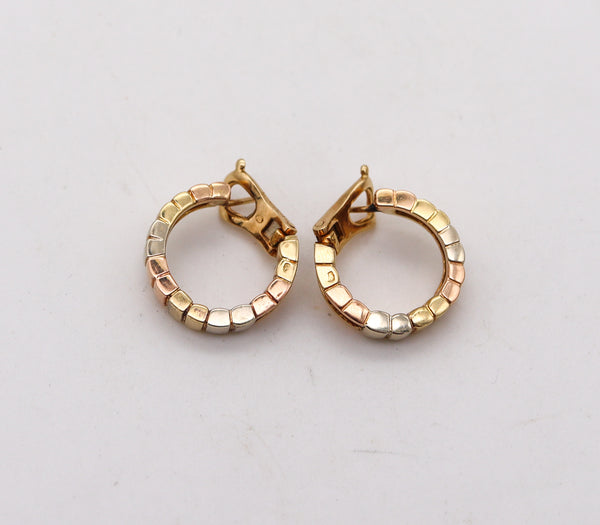 -Van Cleef & Arpels Paris Modernist Three Color Hoops Earrings in Solid 18Kt Gold