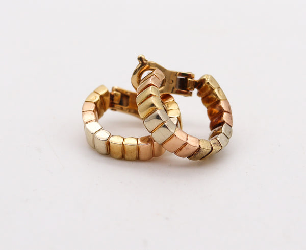-Van Cleef & Arpels Paris Modernist Three Color Hoops Earrings in Solid 18Kt Gold