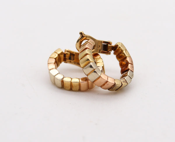 -Van Cleef & Arpels Paris Modernist Three Color Hoops Earrings in Solid 18Kt Gold