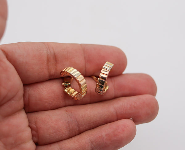 -Van Cleef & Arpels Paris Modernist Three Color Hoops Earrings in Solid 18Kt Gold
