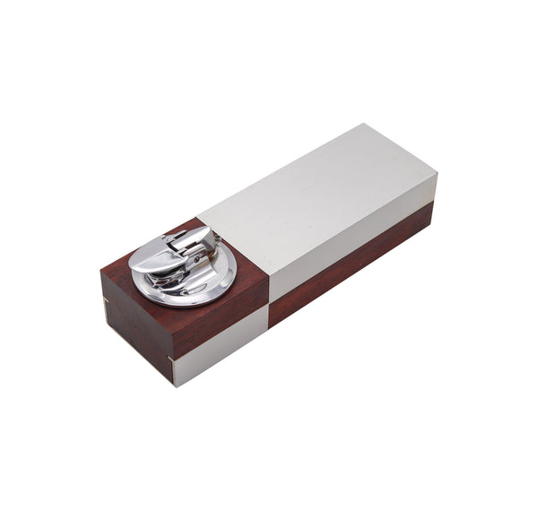 -RONSON 1960 Germany Modernist Cigarette Lighter Box in Cedar & Brushed Aluminum