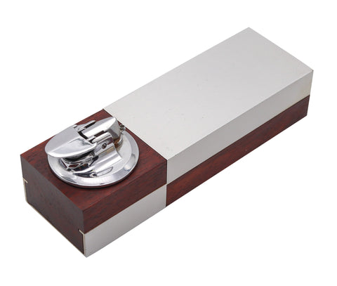 -RONSON 1960 Germany Modernist Cigarette Lighter Box in Cedar & Brushed Aluminum