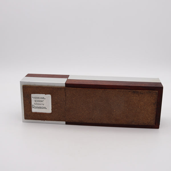 -RONSON 1960 Germany Modernist Cigarette Lighter Box in Cedar & Brushed Aluminum