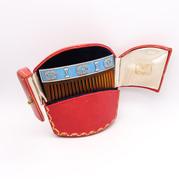 CARTIER Paris 1900 Edwardian Enameled Hairs-Comb IN 18Kt Gold With Diamonds