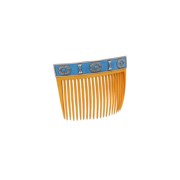 CARTIER Paris 1900 Edwardian Enameled Hairs-Comb IN 18Kt Gold With Diamonds