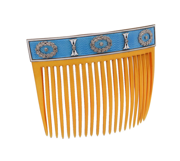 CARTIER Paris 1900 Edwardian Enameled Hairs-Comb IN 18Kt Gold With Diamonds