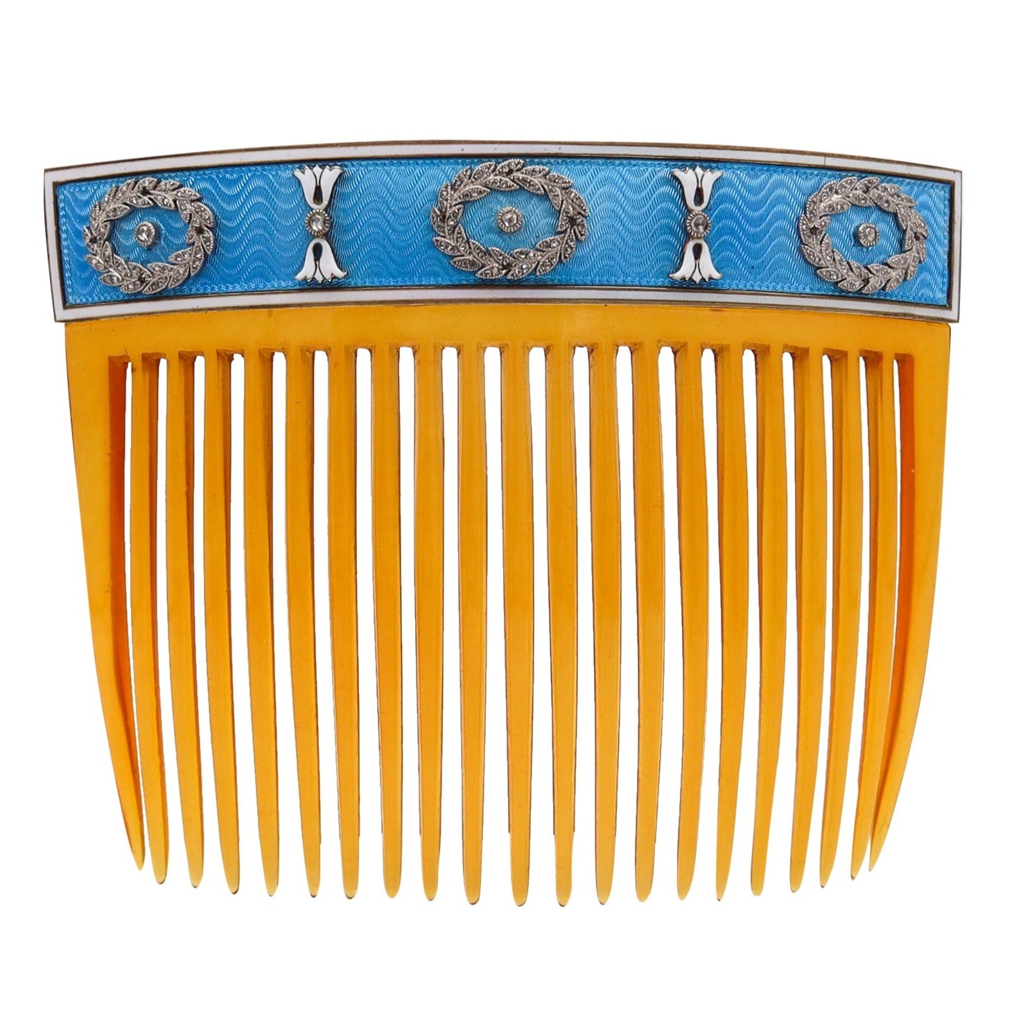 CARTIER Paris 1900 Edwardian Enameled Hairs-Comb IN 18Kt Gold With Diamonds