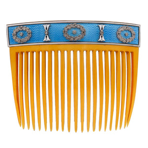 CARTIER Paris 1900 Edwardian Enameled Hairs-Comb IN 18Kt Gold With Diamonds