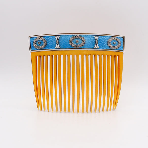 CARTIER Paris 1900 Edwardian Enameled Hairs-Comb IN 18Kt Gold With Diamonds