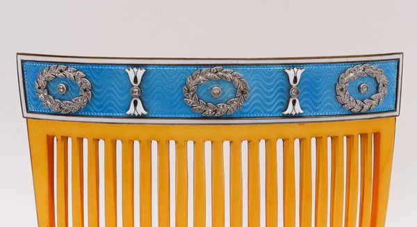 CARTIER Paris 1900 Edwardian Enameled Hairs-Comb IN 18Kt Gold With Diamonds