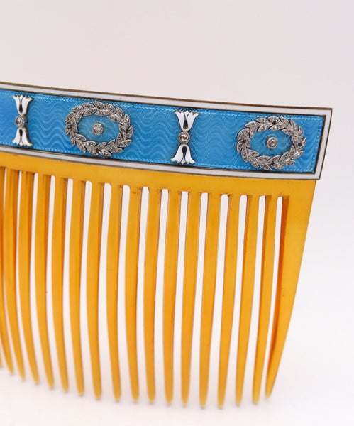 CARTIER Paris 1900 Edwardian Enameled Hairs-Comb IN 18Kt Gold With Diamonds