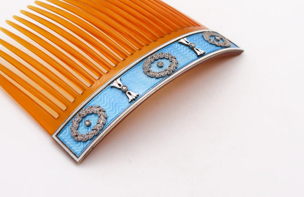 CARTIER Paris 1900 Edwardian Enameled Hairs-Comb IN 18Kt Gold With Diamonds