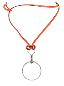 HERMES Paris Vintage Magnifier Necklace In .925 Sterling Silver With Leather Cord