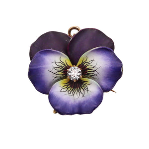 -Hedges & Co. 1900 Enameled Pansy Pendant Brooch In 14Kt Gold With Diamond