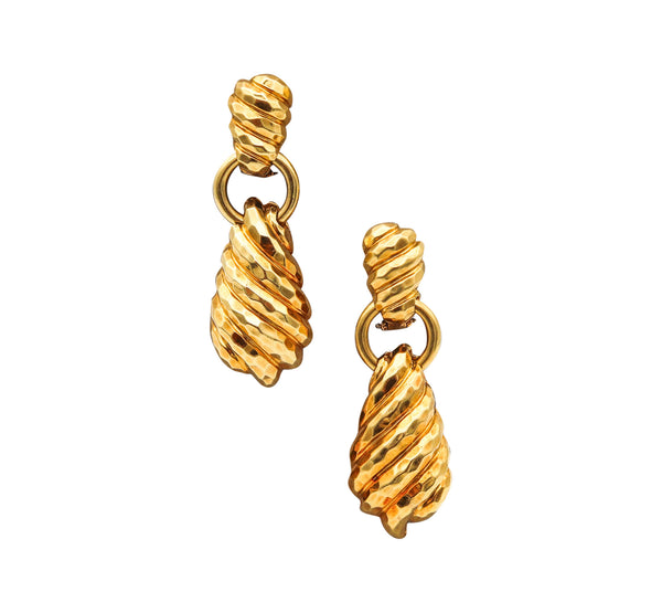 Henry Dunay New York Large Dangle Drop Earrings In Faceted Solid 18Kt Yellow Gold