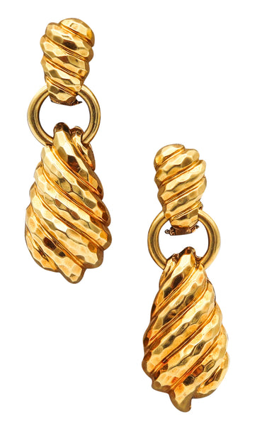 HENRY DUNAY New York Large Dangle Drop Earrings In Faceted Solid 18Kt Yellow Gold