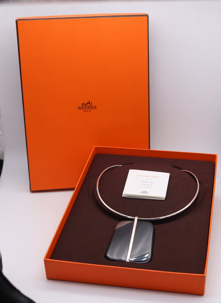 HERMES Paris "La Ligne Corne" Wire Necklace Pendant In .925 Sterling Silver