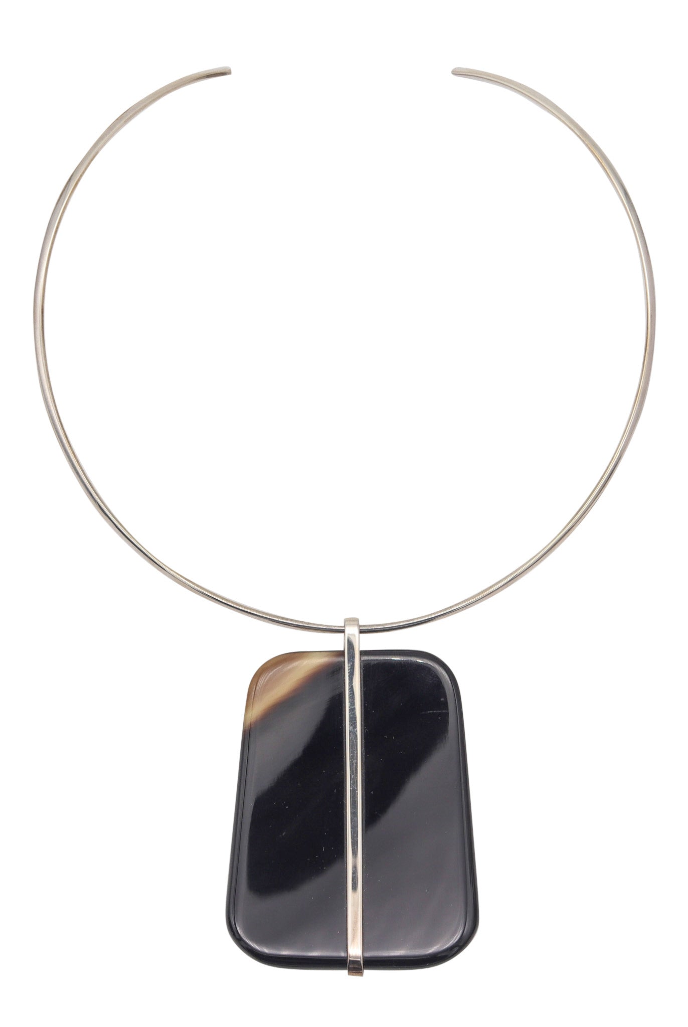HERMES Paris "La Ligne Corne" Wire Necklace Pendant In .925 Sterling Silver