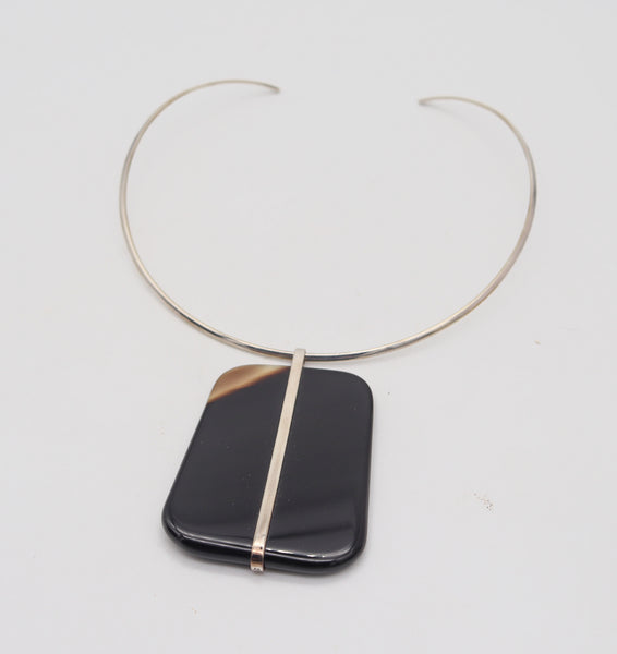 HERMES Paris "La Ligne Corne" Wire Necklace Pendant In .925 Sterling Silver