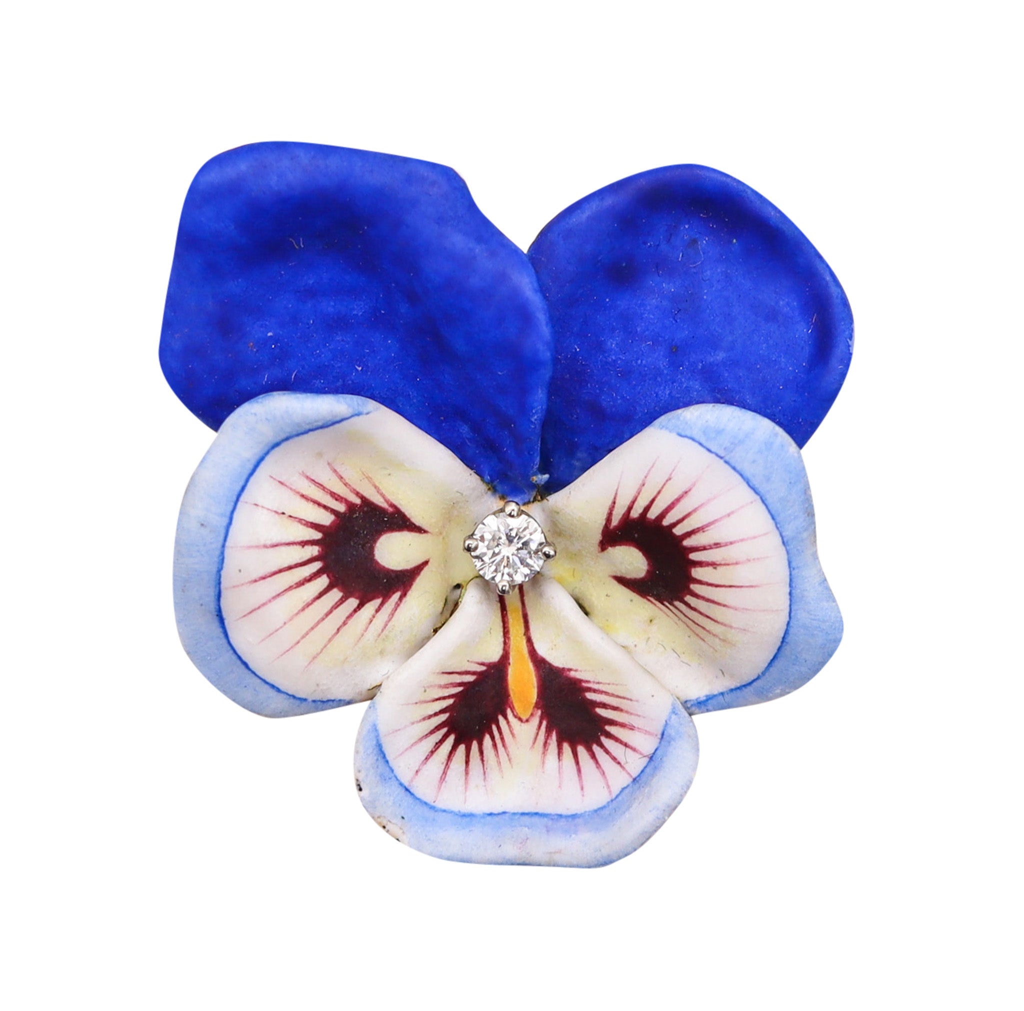 -Larter & Sons 1900 Art Nouveau Enameled Pansy Flower Brooch In 18Kt Gold Diamond