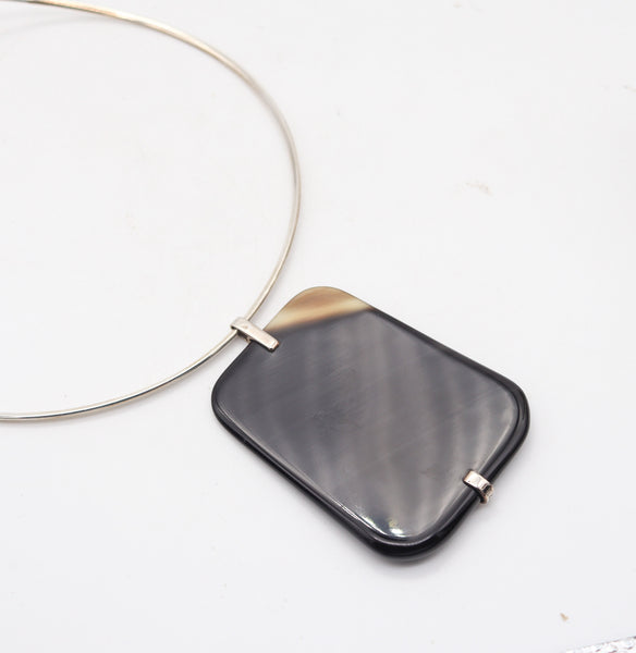 HERMES Paris "La Ligne Corne" Wire Necklace Pendant In .925 Sterling Silver