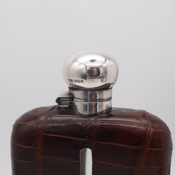 JAMES DIXON & SONS 1891 Sheffield Large Liquor Flask In .925 Sterling & Crocodile