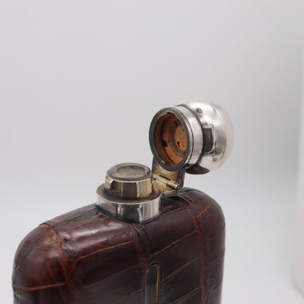 JAMES DIXON & SONS 1891 Sheffield Large Liquor Flask In .925 Sterling & Crocodile