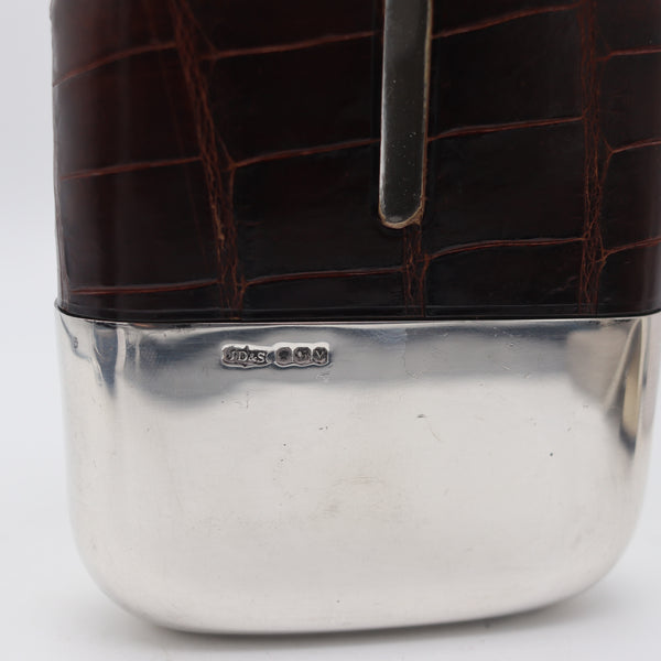 JAMES DIXON & SONS 1891 Sheffield Large Liquor Flask In .925 Sterling & Crocodile
