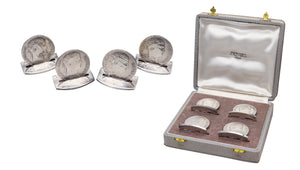 HERMES Paris 1970 Table Menu-Cards Holders With Napoleon Coins 925 Sterling Silver