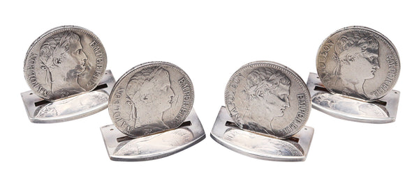 HERMES Paris 1970 Table Menu-Cards Holders With Napoleon Coins 925 Sterling Silver