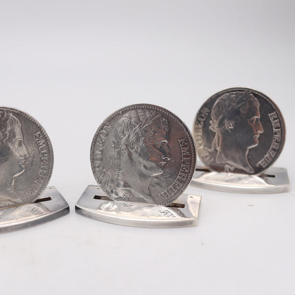 HERMES Paris 1970 Table Menu-Cards Holders With Napoleon Coins 925 Sterling Silver