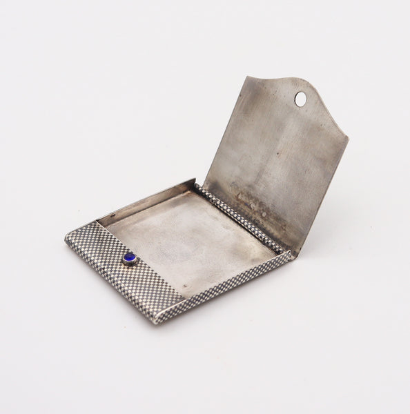 Edwardian 1900 Vesta Cards Case In 925 Sterling Silver With Checkerboard Niello